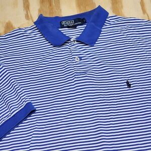 Polo Ralph Lauren‎ Mens L Shirt Blue Stripe Short Sleeve Emb. Pony Logo Cotton